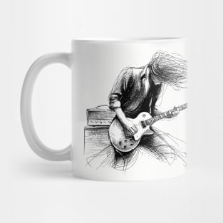 Rock Guitarist Silhouette Graphic Tee | Windblown Rock Star Guitar Legend Mug